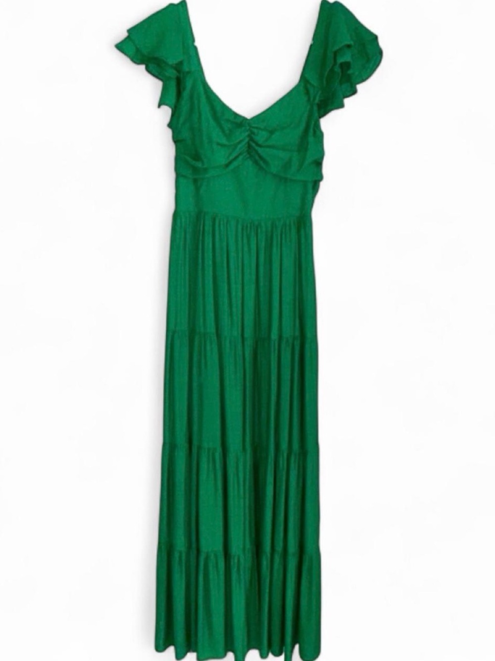 Flying Tomato Emerald Green Ruffle Sleeve Maxi Dress